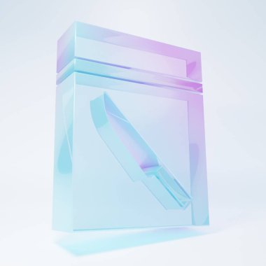 Frosted glass Evidence bag and knife icon isolated on white background. Minimalism concept. 3D render illustration.