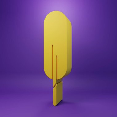 Yellow Feather pen icon isolated on purple background. Minimalism concept. 3D render illustration.