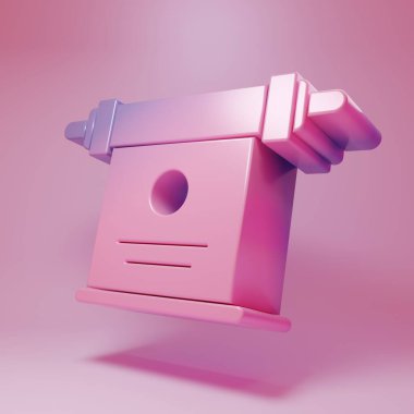Purple-pink Magic scroll icon isolated on pink background. Decree, paper, parchment, scroll icon. Minimalism concept. 3D render illustration.