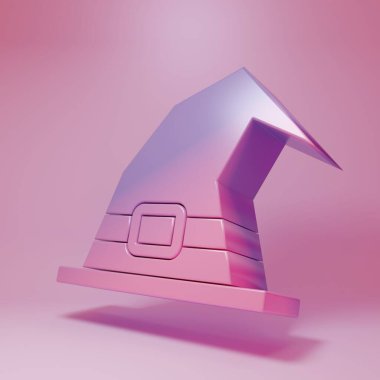Purple-pink Witch hat icon isolated on pink background. Happy Halloween party. Minimalism concept. 3D render illustration.