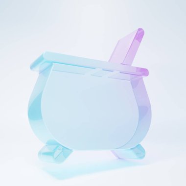 Frosted glass Witch cauldron icon isolated on white background. Happy Halloween party. Minimalism concept. 3D render illustration.