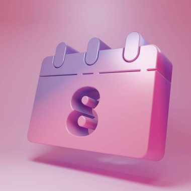 Purple-pink Calendar with 8 March icon isolated on pink background. International Happy Women Day. Minimalism concept. 3D render illustration.