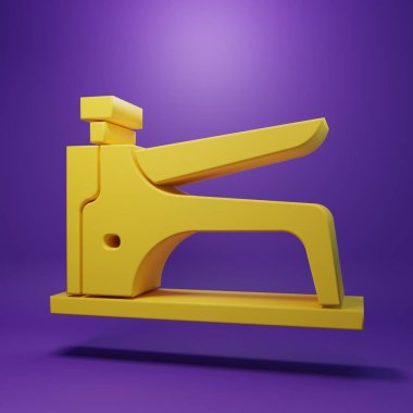 Yellow Construction stapler icon isolated on purple background. Working tool. Minimalism concept. 3D render illustration.
