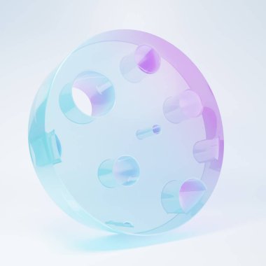 Frosted glass Moon icon isolated on white background. Minimalism concept. 3D render illustration.