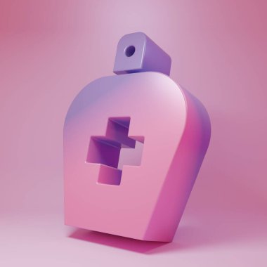 Purple-pink Bottle of liquid antibacterial soap with dispenser icon isolated on pink background. Antiseptic. Disinfection, hygiene, skin care. Minimalism concept. 3D render illustration.