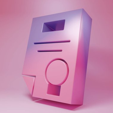 Purple-pink Certificate template icon isolated on pink background. Achievement, award, degree, grant, diploma concepts. Minimalism concept. 3D render illustration.