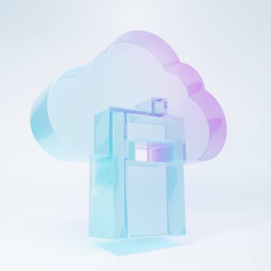 Buzlu cam Bulut ya da çevrimiçi kütüphane simgesi beyaz arka planda izole edilmiş. İnternet eğitimi ya da uzak mesafe eğitimi. Minimalizm kavramı. 3 Boyutlu resimleme.