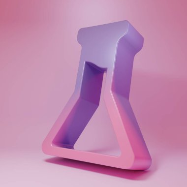 Purple-pink Test tube and flask icon isolated on pink background. Chemical laboratory test. Laboratory glassware. Minimalism concept. 3D render illustration.