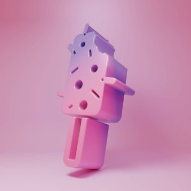 Purple-pink Ice cream icon isolated on pink background. Sweet symbol. Minimalism concept. 3D render illustration.