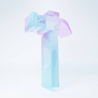 Frosted glass Hammer icon isolated on white background. Tool for repair. Minimalism concept. 3D render illustration.
