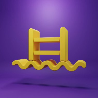 Sarı yüzme havuzu ve mor arka planda izole edilmiş merdiven simgesi. Minimalizm kavramı. 3 Boyutlu resimleme .