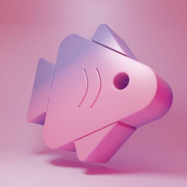 Purple-pink Fish icon isolated on pink background. Minimalism concept. 3D render illustration .