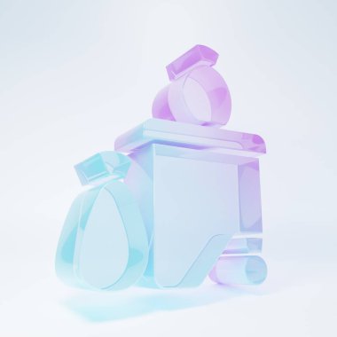 Frosted glass Dumpsters being full with garbage icon isolated on white background. Garbage is pile lots dump. Garbage waste lots junk dump. Minimalism concept. 3D render illustration .
