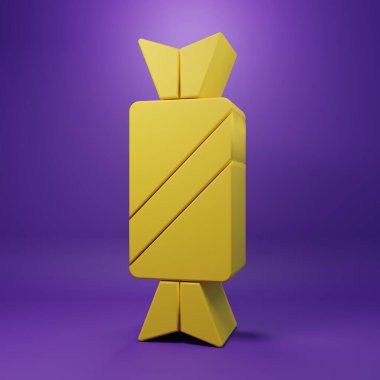 Sarı Şeker simgesi mor arkaplanda izole edilmiş. Minimalizm kavramı. 3 Boyutlu resimleme .