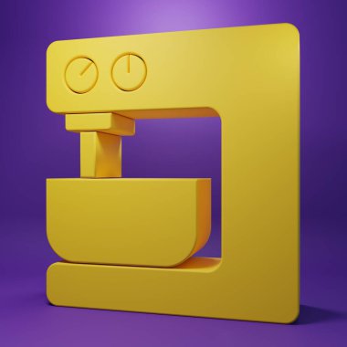 Sarı Elektrik Karıştırıcı simgesi mor arkaplanda izole edildi. Mutfak blenderi. Minimalizm kavramı. 3 Boyutlu resimleme .