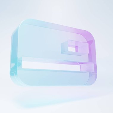 Frosted glass Credit card icon isolated on white background. Online payment. Cash withdrawal. Financial operations. Shopping sign. Minimalism concept. 3D render illustration .