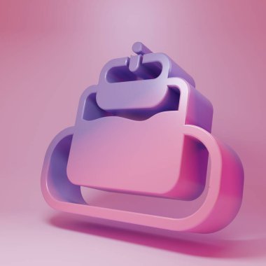 Pembe arka planda Mor Pembe Kek simgesi izole edildi. Doğum günün kutlu olsun. Minimalizm kavramı. 3 Boyutlu resimleme .