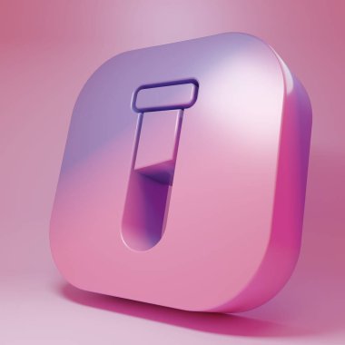 Purple-pink Test tube and flask chemical laboratory test icon isolated on pink background. Laboratory glassware sign. Minimalism concept. 3D render illustration .