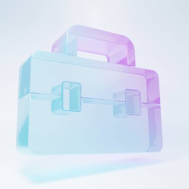 Frosted glass Toolbox icon isolated on white background. Tool box sign. Minimalism concept. 3D render illustration .