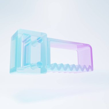 Frosted glass Hand saw icon isolated on white background. Minimalism concept. 3D render illustration .