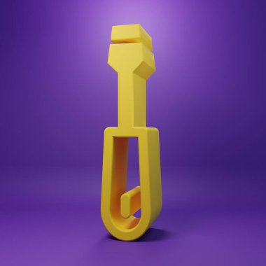 Sarı tornavida simgesi mor arkaplanda izole edildi. Servis aracı sembolü. Minimalizm kavramı. 3 Boyutlu resimleme .