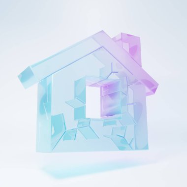 Frosted glass House icon isolated on white background. Insurance concept. Security, safety, protection, protect concept. Minimalism concept. 3D render illustration .