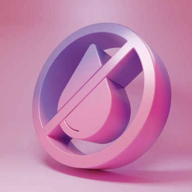 Mor-pembe su damlası yasak ikon pembe arka planda izole edildi. Su işareti yok. Minimalizm kavramı. 3 Boyutlu resimleme .