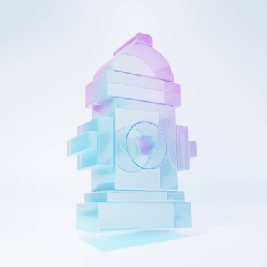 Beyaz arka planda izole edilmiş buzlu cam yangın musluğu ikonu. Minimalizm kavramı. 3 Boyutlu resimleme .