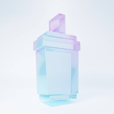 Frosted glass Paper glass with drinking straw and water icon isolated on white background. Soda drink glass. Fresh cold beverage symbol. Minimalism concept. 3D render illustration .