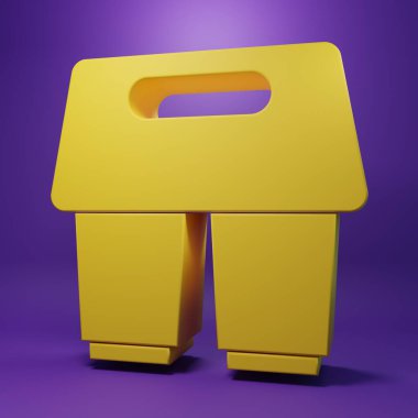 Yellow Coffee cup to go icon isolated on purple background. Minimalism concept. 3D render illustration .