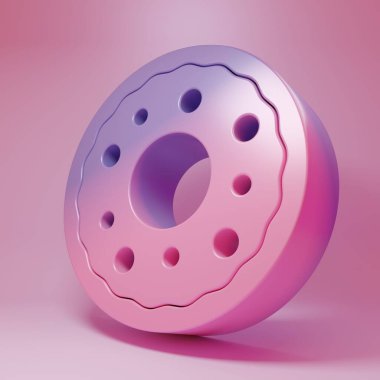 Purple-pink Donut with sweet glaze icon isolated on pink background. Minimalism concept. 3D render illustration .