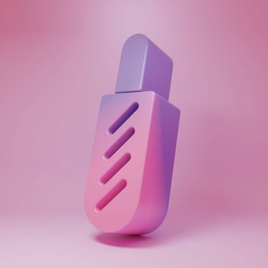 Purple-pink Hotdog sandwich icon isolated on pink background. Sausage icon. Fast food sign. Minimalism concept. 3D render illustration .