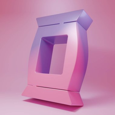 Purple-pink Bag or packet potato chips icon isolated on pink background. Minimalism concept. 3D render illustration .