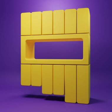 Yellow Pan flute icon isolated on purple background. Traditional peruvian musical instrument. Zampona. Folk instrument from Peru, Bolivia and Mexico. Minimalism concept. 3D render illustration .
