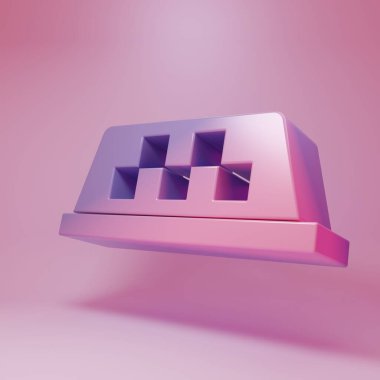 Purple-pink Taxi car roof icon isolated on pink background. Minimalism concept. 3D render illustration .