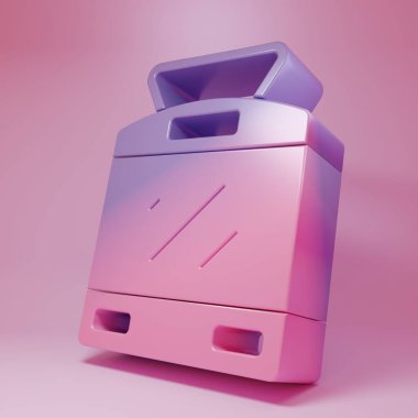 Purple-pink Tram and railway icon isolated on pink background. Public transportation symbol. Minimalism concept. 3D render illustration .