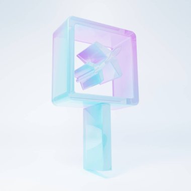 Buzlu cam havalimanı ikonu beyaz arka planda izole edildi. Minimalizm kavramı. 3 Boyutlu resimleme .