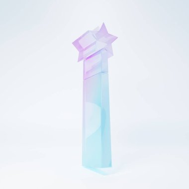 Frosted glass Magic wand icon isolated on white background. Star shape magic accessory. Magical power. Minimalism concept. 3D render illustration .