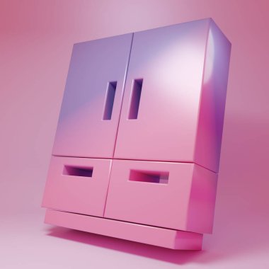 Purple-pink Wardrobe icon isolated on pink background. Minimalism concept. 3D render illustration .