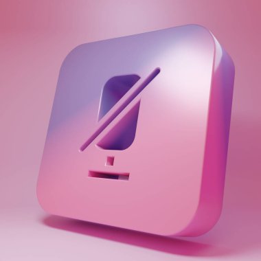 Purple-pink Mute microphone icon isolated on pink background. Microphone audio muted. Minimalism concept. 3D render illustration .