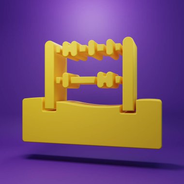 Sarı Abaküs simgesi mor arkaplanda izole edildi. Geleneksel sayım çerçevesi. Eğitim işareti. Matematik okulu. Minimalizm kavramı. 3 Boyutlu resimleme .