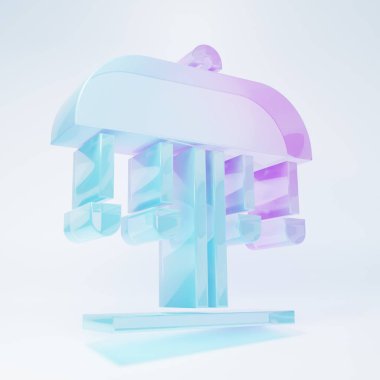 Frosted glass Attraction carousel icon isolated on white background. Amusement park. Childrens entertainment playground, recreation park. Minimalism concept. 3D render illustration .