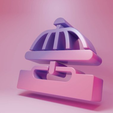 Purple-pink Attraction carousel icon isolated on pink background. Amusement park. Childrens entertainment playground, recreation park. Minimalism concept. 3D render illustration .