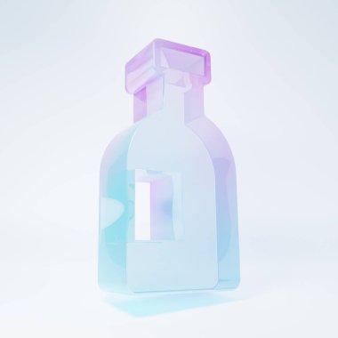 Frosted glass Glass bottle of vodka icon isolated on white background. Minimalism concept. 3D render illustration .