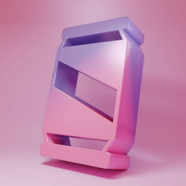 Purple-pink Beer can icon isolated on pink background. Minimalism concept. 3D render illustration .