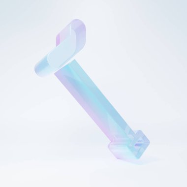 Frosted glass Walking stick cane icon isolated on white background. Minimalism concept. 3D render illustration .