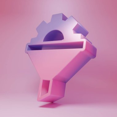 Purple-pink Sales funnel with arrows for marketing and startup business icon isolated on pink background. Infographic template. Minimalism concept. 3D render illustration .