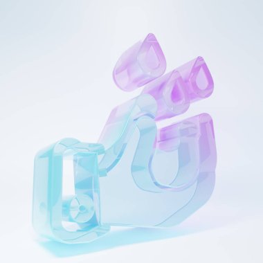 Frosted glass Wudhu icon isolated on white background. Muslim man doing ablution. Minimalism concept. 3D render illustration.