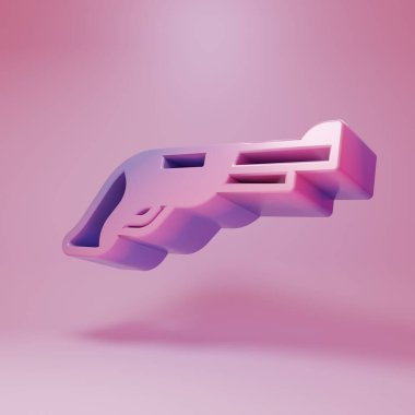 Purple-pink Vintage pistol icon isolated on pink background. Ancient weapon. Minimalism concept. 3D render illustration.