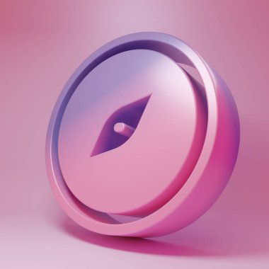 Purple-pink Compass icon isolated on pink background. Windrose navigation symbol. Wind rose sign. Minimalism concept. 3D render illustration.